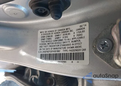 2015 Honda Civic Lx from USA, damaged, VIN 2HGFB2F53FH501862